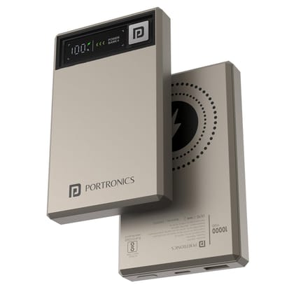 Portronics Luxcell MagClick 10k 10000 mAh 15W Magnetic Wireless Fast Charging Power Bank (Beige)