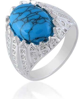 Silver-Plated Oval Blue Turquoise (Firoza) Handcrafted Design Ring