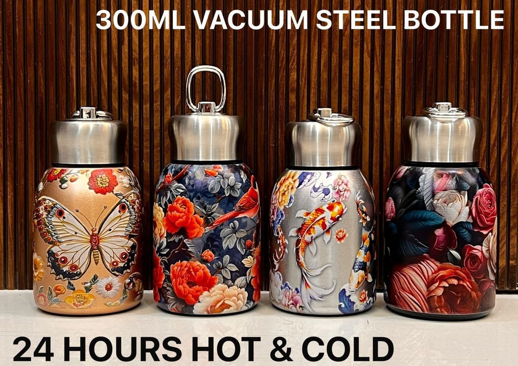Elegant Butterfly Floral Mini Stainless Steel Vacuum Insulated Thermos Bottle- Multicolor Random Design