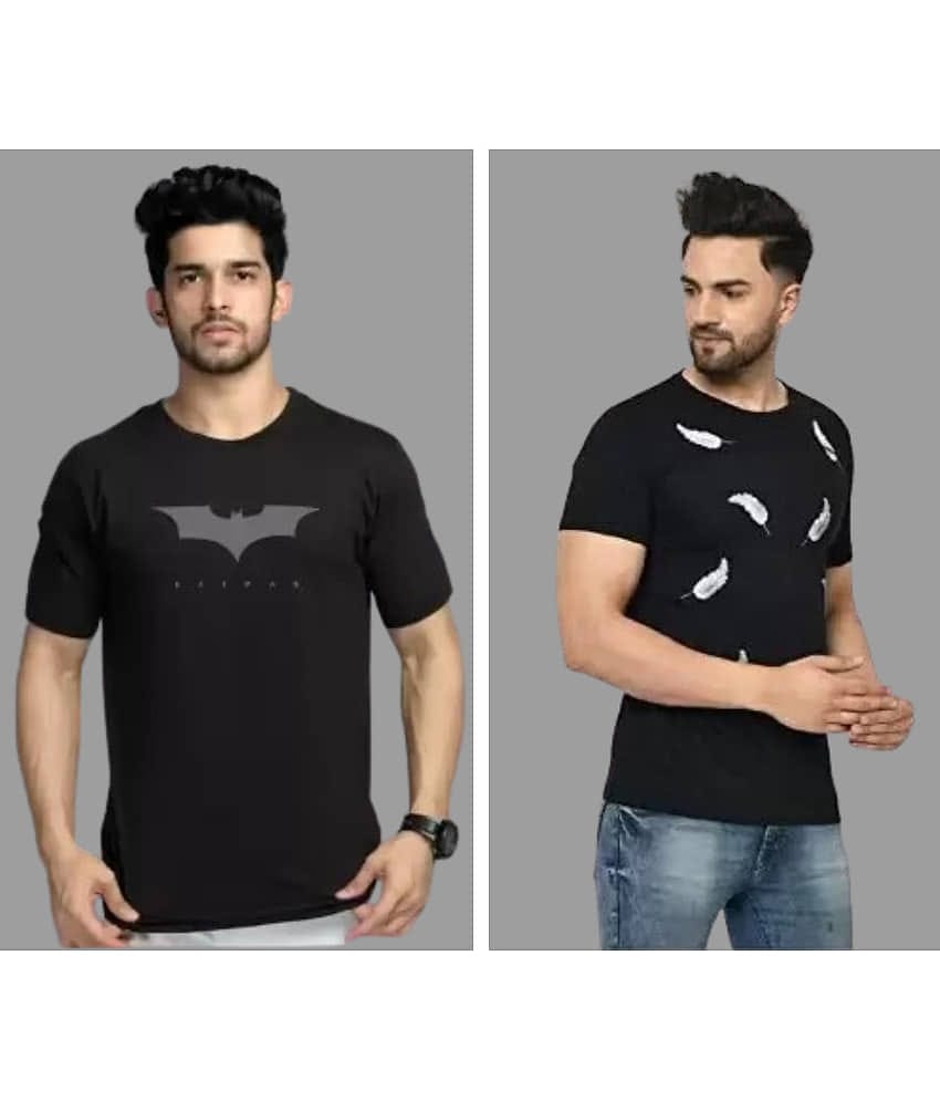 attitude start of fashion Pack of 2 Polyester Regular Fit Men's T-Shirt ( Black )