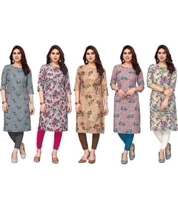 KETAKI FASHION Crepe Printed Straight Women's Kurti - Multicolor9 ( Pack of 5 )
