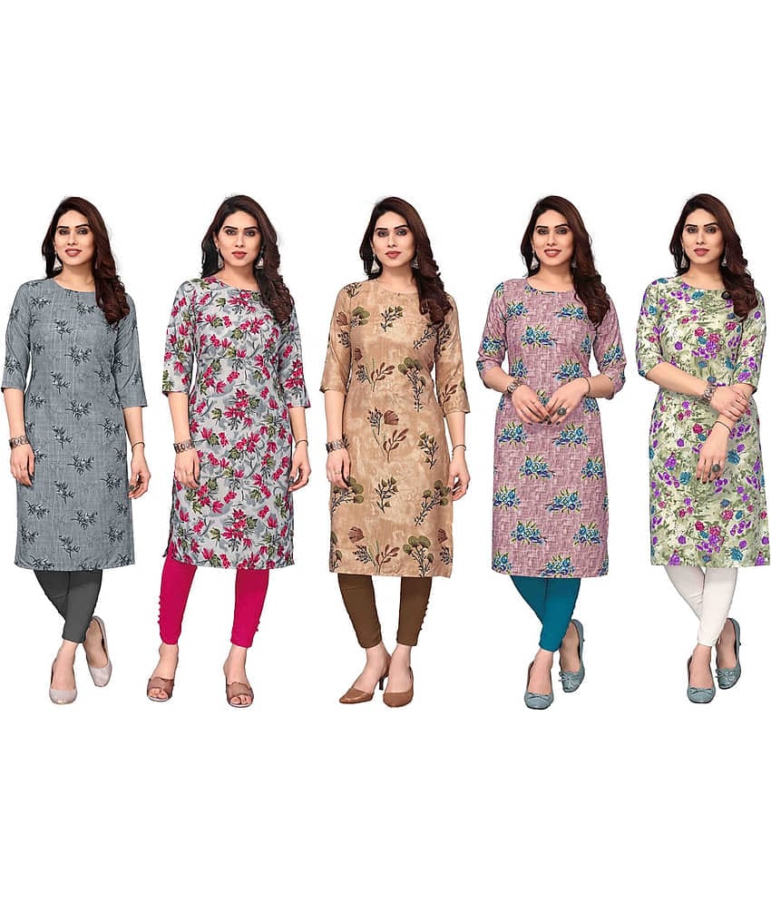 KETAKI FASHION Crepe Printed Straight Women's Kurti - Multicolor9 ( Pack of 5 )