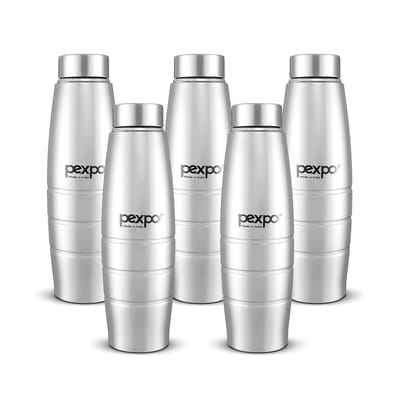 PEXPO Stainless Steel Fridge Water Bottle, 1L, Pack Of 5 Silver, Duro | Eco-Friendly Water Bottle With 3x Powder Coating