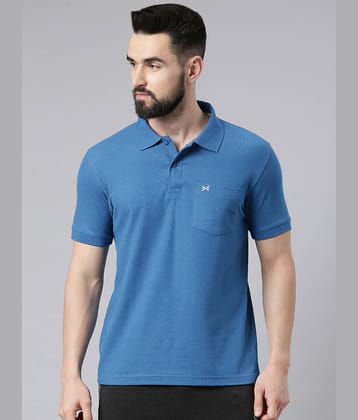 Force NXT Pack of 1 Cotton Blend Regular Fit Solid Half Sleeves Men's Polo T Shirt ( Blue )