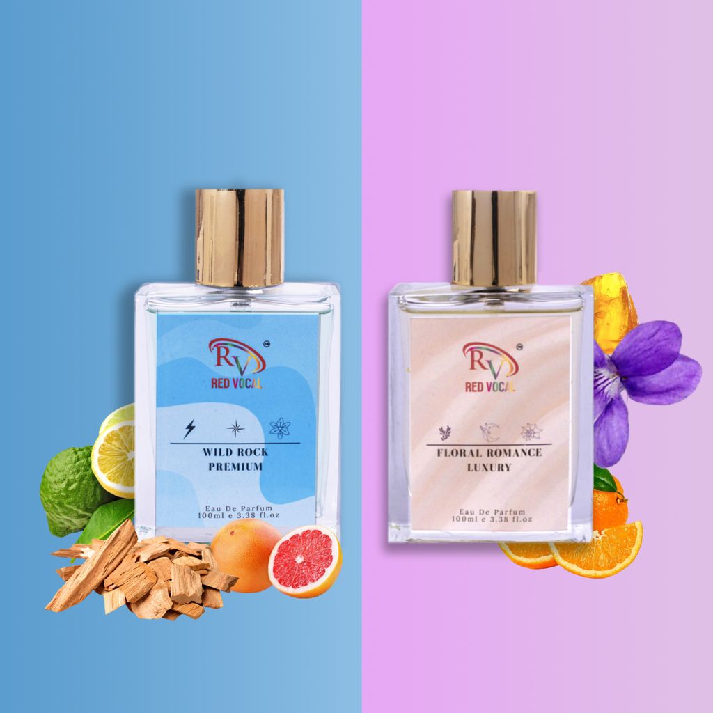 Red Vocal Wild Rock Premium (Men) With Floral Romance Luxury (Women) 100ml Perfume Spray.