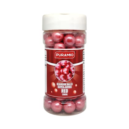 Puramio Glamour Balls Super Jumbo - Red (14mm) For Cake Decoration, 125 gm