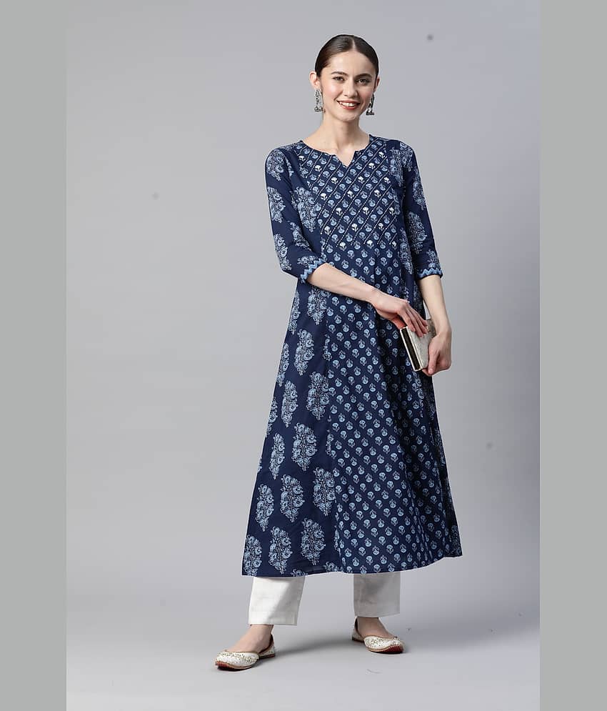 Vbuyz - Blue Cotton Women's A-line Kurti ( Pack of 1 )