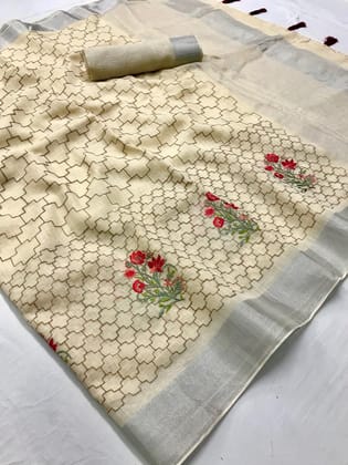 AWESOME LINEN COTTON PRINTED SAREE - 2108