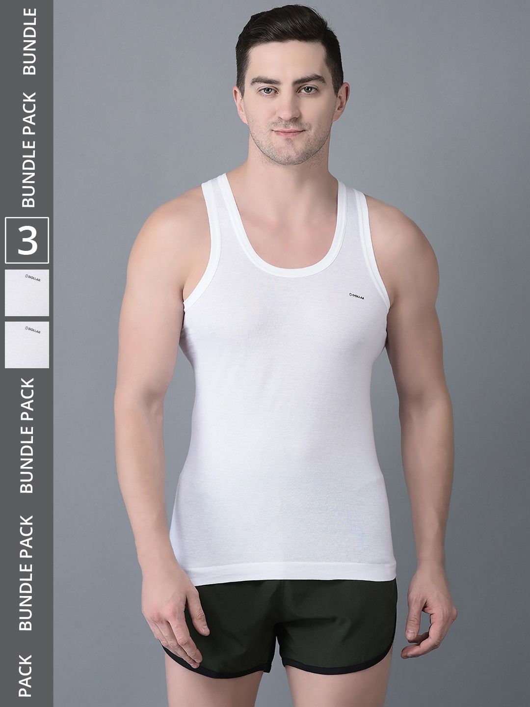 Men's White Pack of 3 Solid Combed Cotton Shrinkless Vest