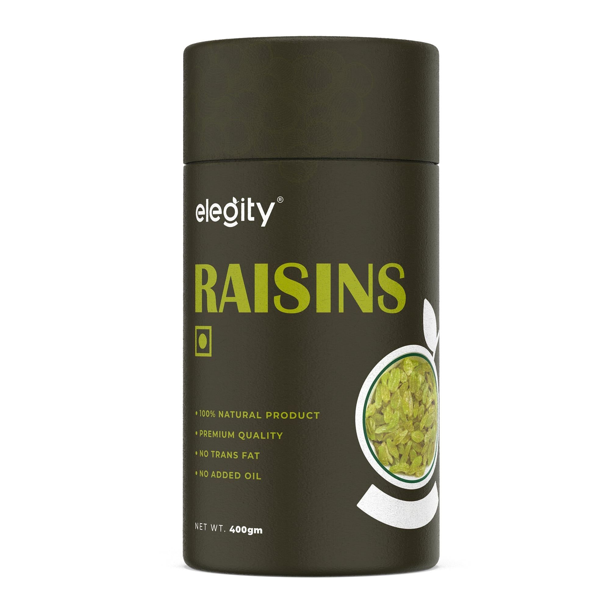 Elegity Plain Seedless Green Raisins Papertube 400 gm | 100% Natural Dried Grapes (Kishmish) | Nutritious, Delicious & Healthy Snack | Source of Fibre in Nuts | No Preservatives in Dry Fruit
