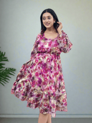 Pink Floral Printed Backless Short Dress-S