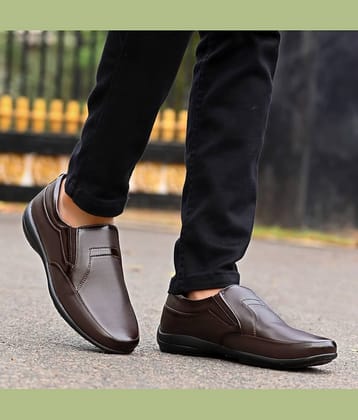 POS Planet of Shoes Brown Men's Slip On Formal Shoes