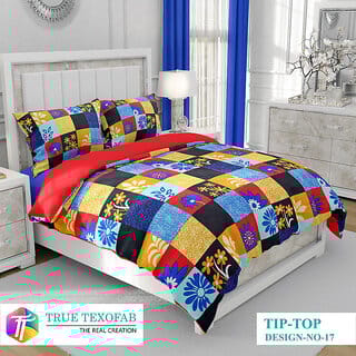 BLACK BEE  Multi colour checks print double bedsheet with 2 Pillow Covers (208 X 213 cm)(BS30-04)