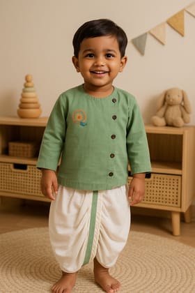 Peacock Pista Green Baby Dhoti Kurta Set-0-3 months