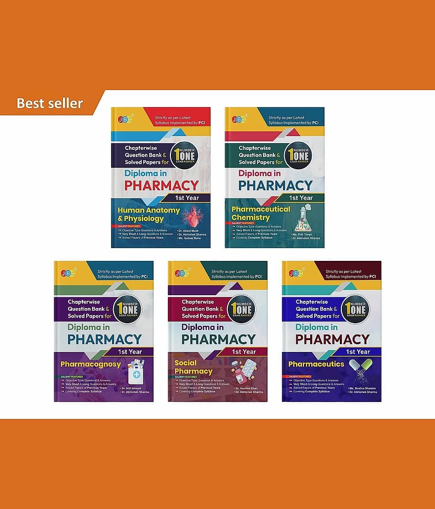 JBC PRESS Chapter-wise Question Bank & Solved Papers for Diploma in Pharmacy First Year Books (#1 Exam Ranker), (Complete Set of 5 Books), As per ER 2020 PCI Syllabus (English Medium), Latest Edition