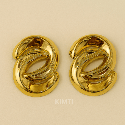 Golden Modern Circular Stud Earrings