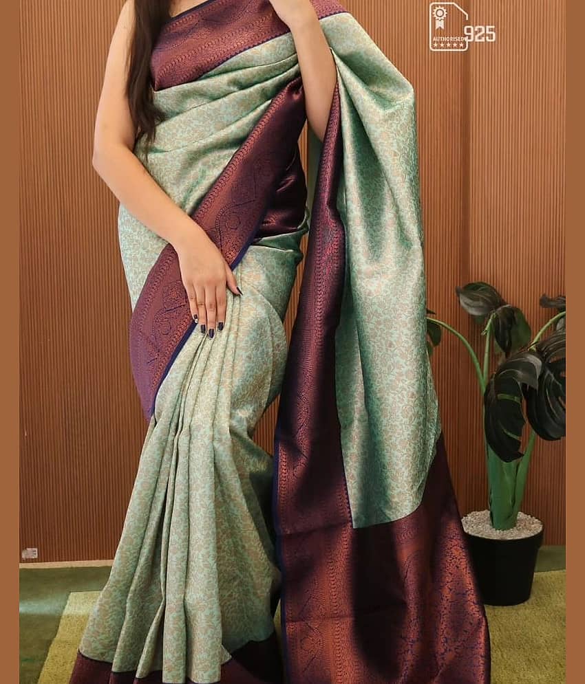 ISARA Art Silk Solid Banarasi saree With Unstitched Blouse Piece ( Peach )