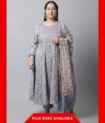 Rajnandini - Blue Anarkali Cotton Women's Stitched Salwar Suit ( Pack of 1 )