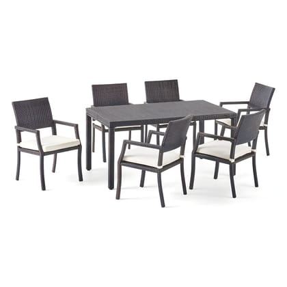 MJA FURNITURE Patio Outdoor Dining Table Set 6 Seater, Rattan Wicker Dining Chairs with Table Set for Dining Room (6 Chair 1 Table)
