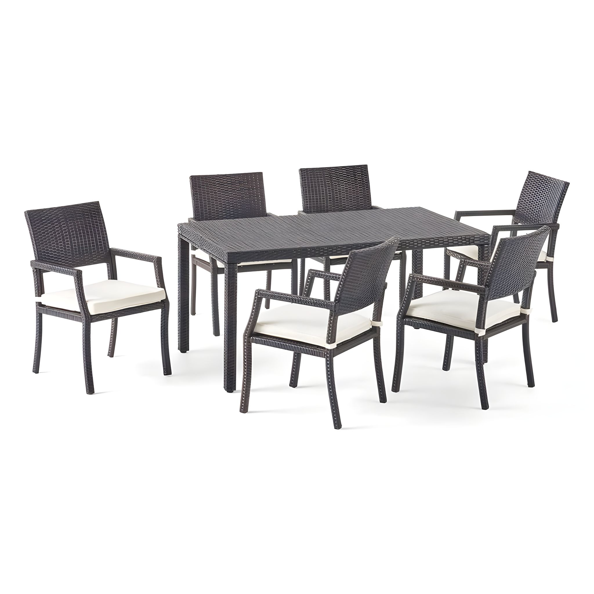 MJA FURNITURE Patio Outdoor Dining Table Set 6 Seater, Rattan Wicker Dining Chairs with Table Set for Dining Room (6 Chair 1 Table)