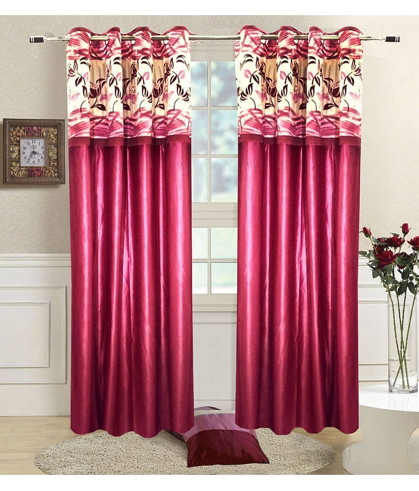 Homefab India Contemporary Semi-Transparent Eyelet Window Curtain 5ft (Pack of 2) - Maroon