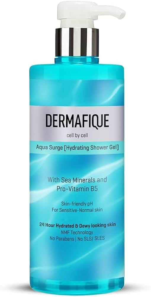 Dermafique Aqua Surge Shower Gel 500ml | 24 hr hydration, No Paraben/SLS, Pro Vitamin B5 & NMF | Sensitive, Dry, Oily, Normal Skin | Clinically & Dermat Tested on Indian skin | Body Wash for Women & Men Dermafique Aqua Surge Shower Gel 500ml | 24 hr hydr