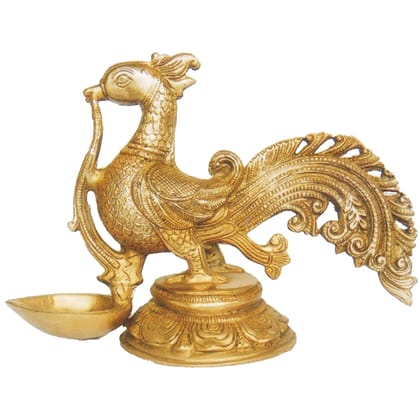 Brass Cock [Murga] Oil Lamp Deepak  - Elegant Brass Diya for Mandir Use, Height : 6.5 Inch (BSMAS1179 A)