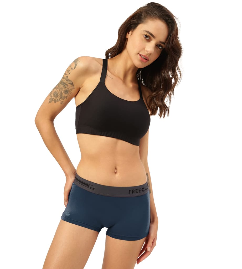 Freecultr Women's Underwear Antibacterial Micromodal Airsoft | Boy Short - Non-Itch, No Chafing, Sweat-Proof Comfort Pack of 1-Prussian Blue