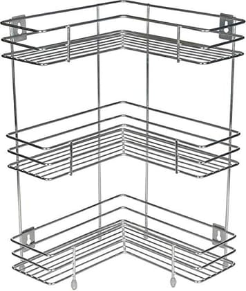 Privesh L Corner Shape Stand Triple Layer 3-Tier Stainless Steel Multipurpose Storage Rack/Shelf Rack for