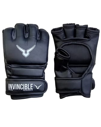 Invincible Combat Gloves With Thumb Enclosure Gloves-Black / XS