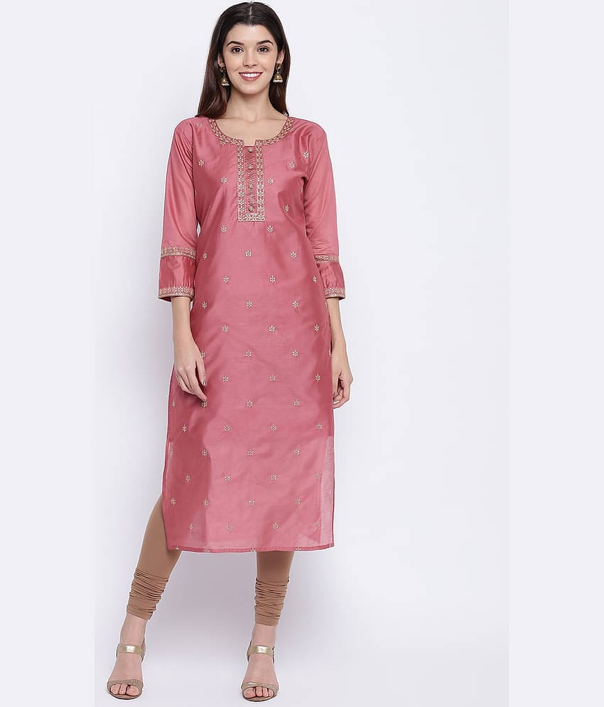 Gulmehak Pack of 1 chanderi Embroidered Straight Women's Kurti - ( Peach )