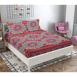 Black Bee  Jaipuri Mandala Print On Pink Base 3DDouble Bedsheet With 2 Pillow Covers (208 X 213 Cm)(Bs17-05)