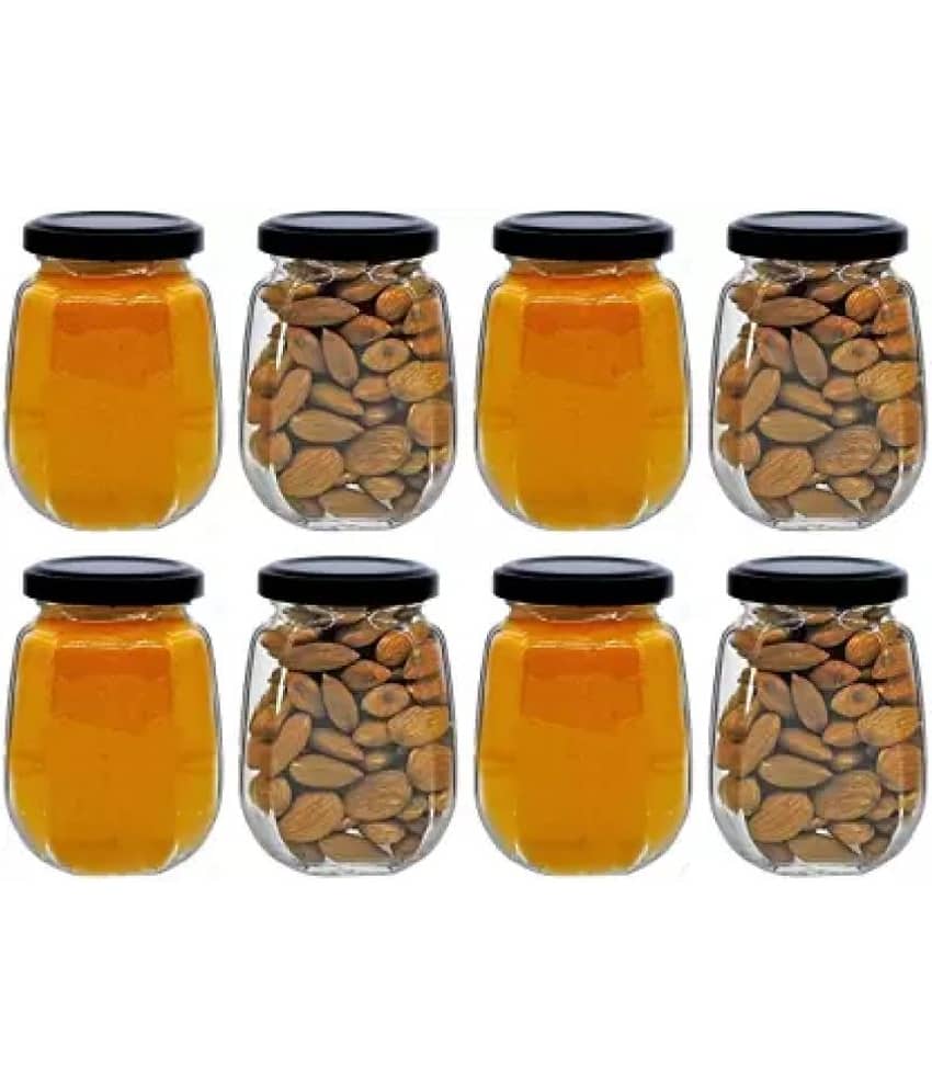 skwaion Glass Black Spice Container ( Set of 8 )