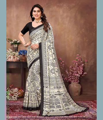 BLEESBURY Cotton Printed Saree With Unstitched Blouse Piece ( Blue )