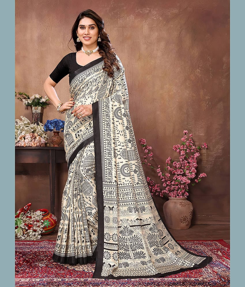 BLEESBURY Cotton Printed Saree With Unstitched Blouse Piece ( Blue )