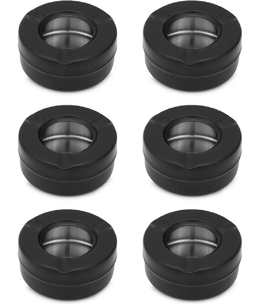 Dynore Stainless Steel Black Matt Lid Ash Tray- Set of 6