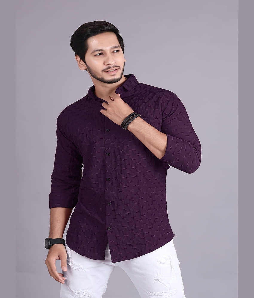 jeevaan... the perfact fashion Cotton Blend Slim Fit Self Design Full Sleeves Men's Casual Shirt - Purple ( Pack of 1 )
