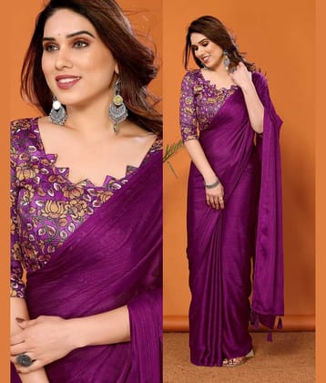 SARIK  FASHION Silk Striped Saree With Unstitched Blouse Piece ( Magenta )