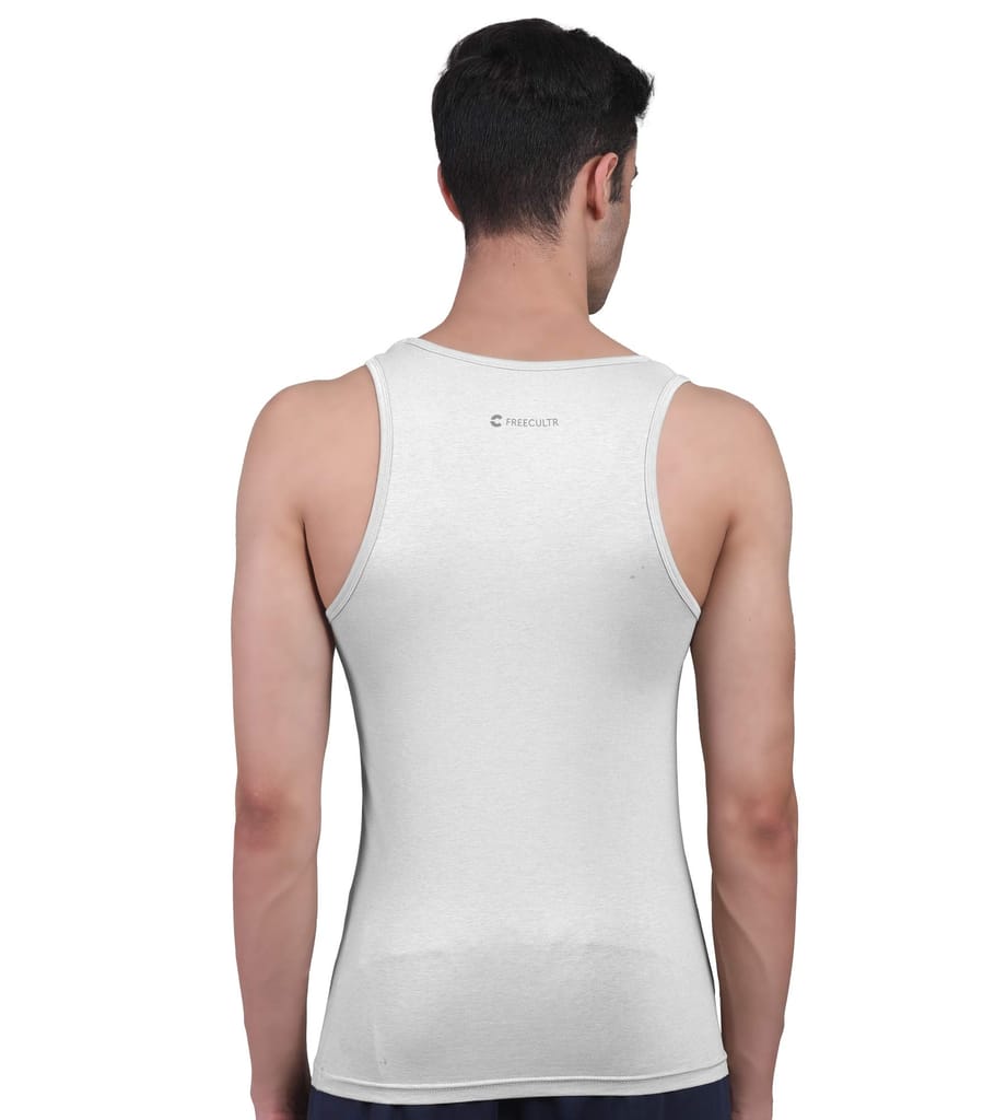 Freecultr Vest for Men | Bamboo Sleeveless, Super Soft Round Neck Gym Comfort Vest | Workout Regular Fit Innerwear | Breathable Sando with Long Hemline Pack of 1-White