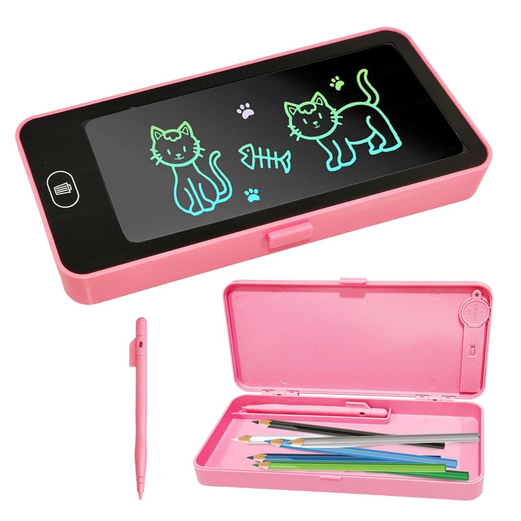 Writing Tablet Pencil Case for Kids – 2 in 1 LCD Digital Slate for Kids, E-Note Pad, Pencil Box for Kid, Doodle Writing Board for School Going Kid, Educational Toys (Pink)