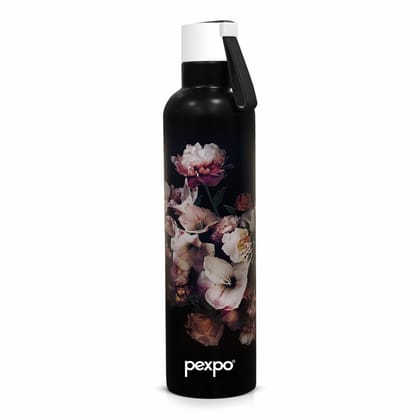 Pexpo Stainless Steel 24 Hrs Hot & Cold Vacuum Insulated Water ISI Certified Flask, 750ml, Black with Printed Design, Oslo | Eco-Friendly, Durable, ISI Certified