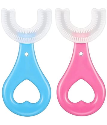 Kids Toothbrush for Kids 3-5 Years Children U Shape Baby Brush Teeth Cleaner Silicone Tooth Brush Head 360 Degree Cleansing Infant Toothbrush (MULTICOLOR) (2 Pcs)