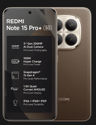 REDMI Note 15 Pro+ 5G (Coffee Mocha, 8GB + 256GB) | 200MasterPixel OIS Camera | Snapdragon 7s Gen 4 | 17.3cm CrystalRes AMOLED Screen | IP66/68/69/69K | Mega 6500mAh Si/C Battery | 100W Hyper Charging