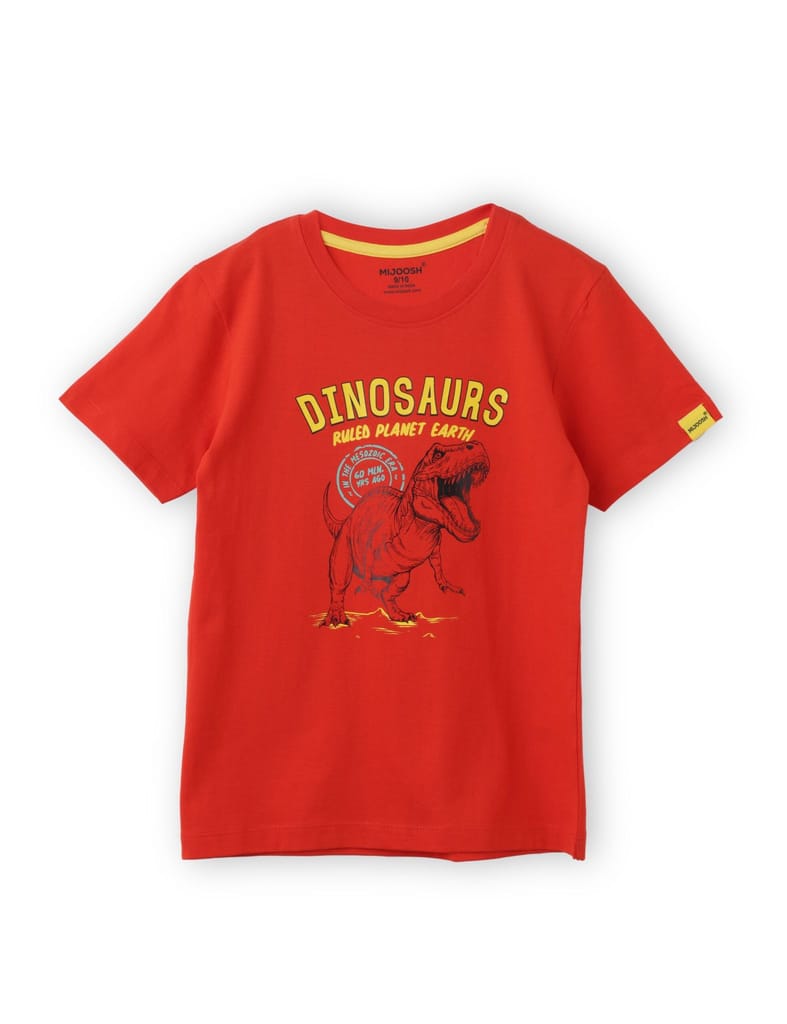 Affordable Kids Boys T shirt Cotton Fiery Red Dinosaurs 2025 at ShopCircuit | ONDC