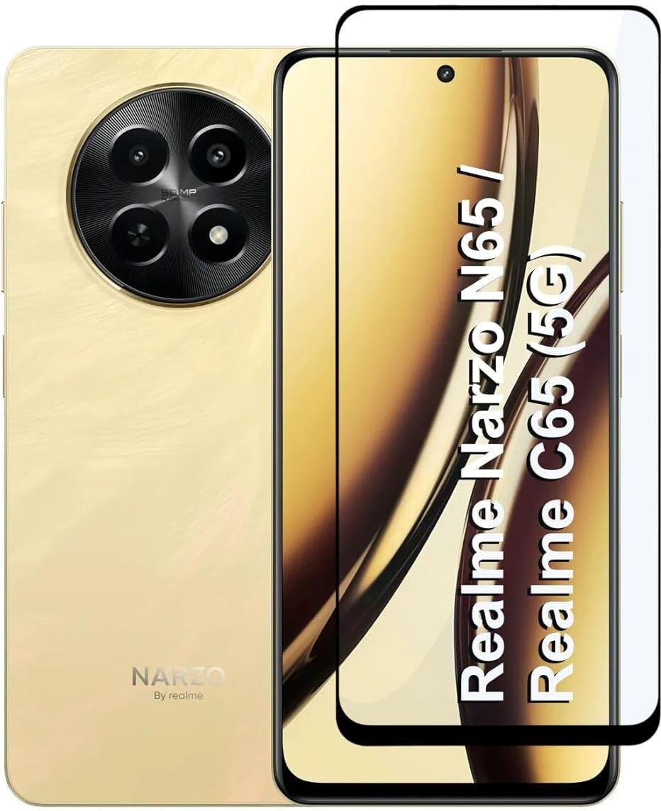 PLUGTECH Advanced Tempered Glass With Anti-Explosion 9H Hardness Edge-To-Edge Coverage Screen Guard for Realme C65