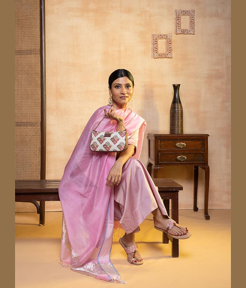 Zouk Shoulder Bag Jute Set of 1 ( White )