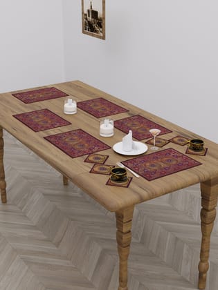 Banarasi Zari Set of 6 Placemats with 6 Coasters-Banarasi Zari / 6 Seater / Placemats & Coasters