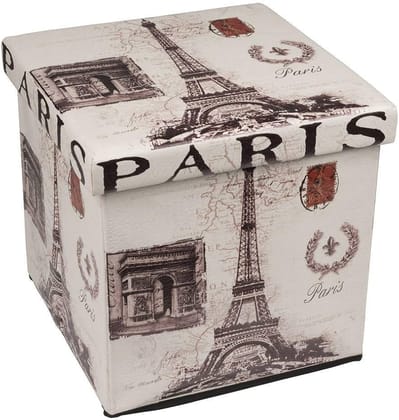 Little Station Vintage Paris Storage Box, Decorative Container with Eiffel Tower Design, White and Black