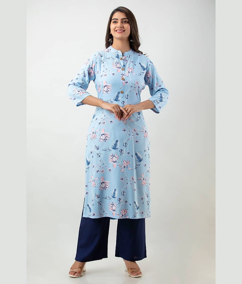 MAUKA - Blue Straight Rayon Women's Stitched Salwar Suit ( Pack of 1 )