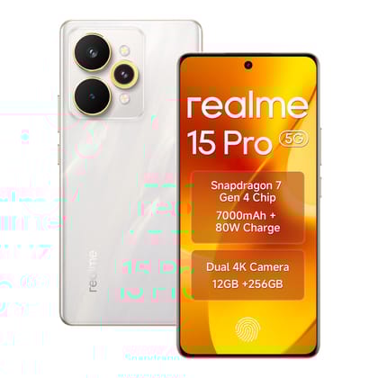 Realme Smartphone 15 pro 5G, 12GB RAM 256GB ROM 6.8 Inch Display 144Hz, Snapdragon 7 Gen 4, Battery 7000mAh 80W Fast Charge IP69 Waterproof 4K AI Camera (Silver)